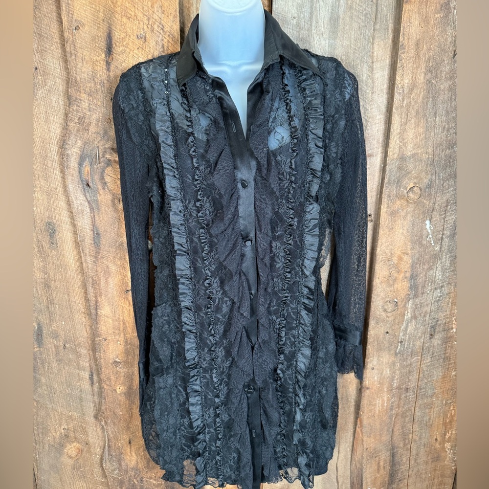 ABS Lined Lace Ruffle Mini Dress - Size Small